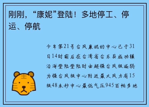 刚刚，“康妮”登陆！多地停工、停运、停航