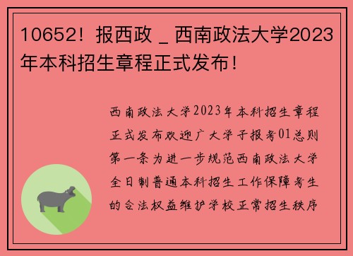10652！报西政 _ 西南政法大学2023年本科招生章程正式发布！