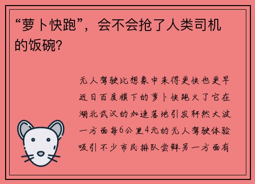 “萝卜快跑”，会不会抢了人类司机的饭碗？