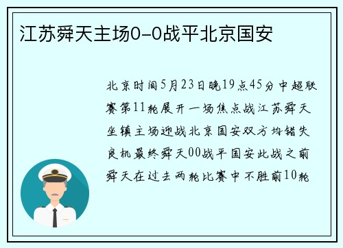 江苏舜天主场0-0战平北京国安